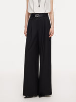 100% Worsted Wool Straight Leg Women Pants With Belt GOELIA