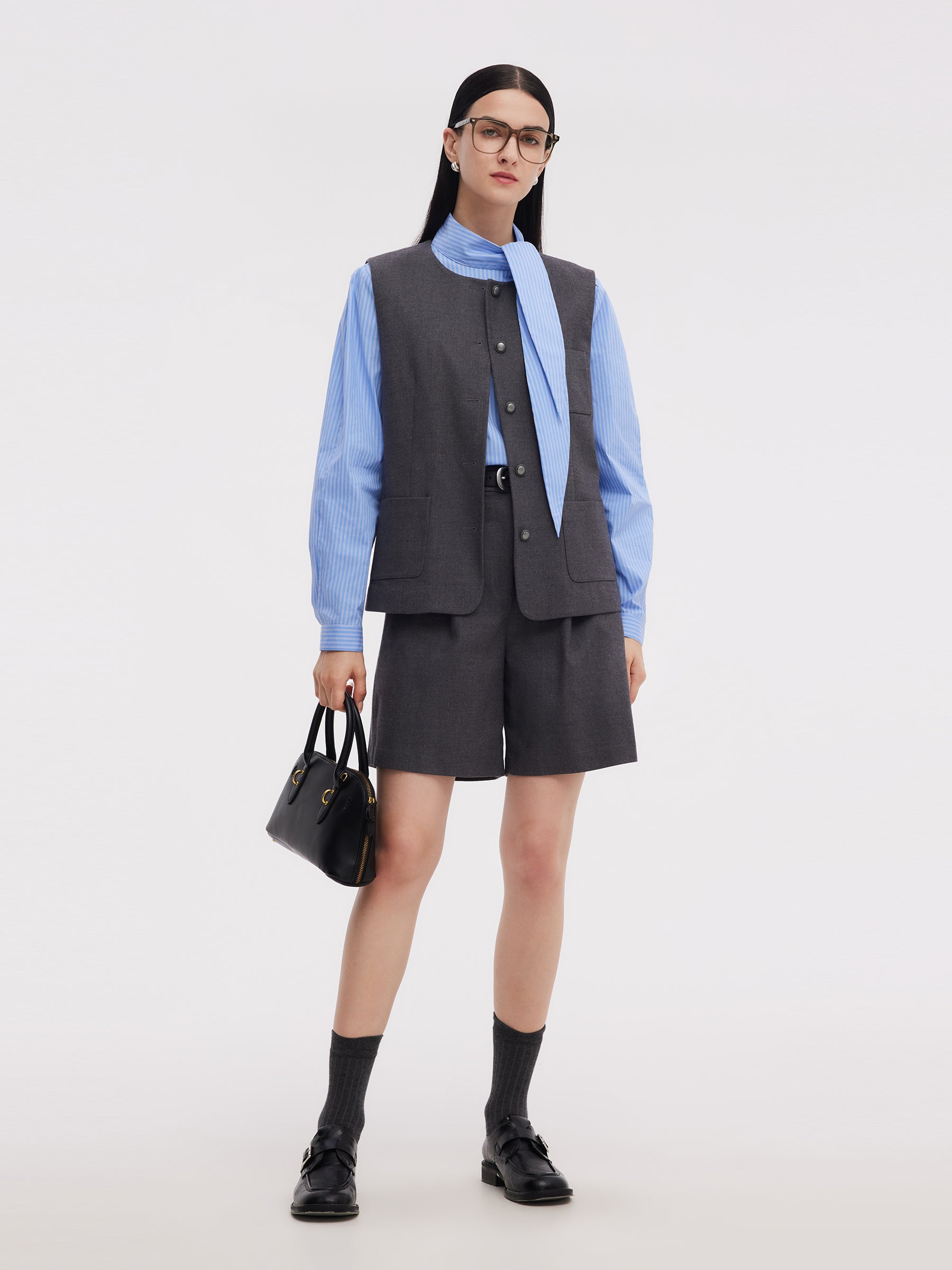 Wool Blend Vest And Blouse Two-Piece Set GOELIA