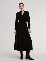 Velvet Twist Front Knit Top And Skirt Two-Piece Set With Floral Ribbon GOELIA