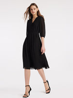 V-Neck Pleated Lace Up Wrap Midi Dress GOELIA