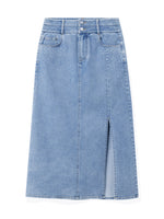 Blue High Waist Slit Denim Skirt GOELIA
