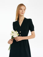 Tencel-Acetate Blend V-Neck Gathered Waist Women Mini Dress GOELIA
