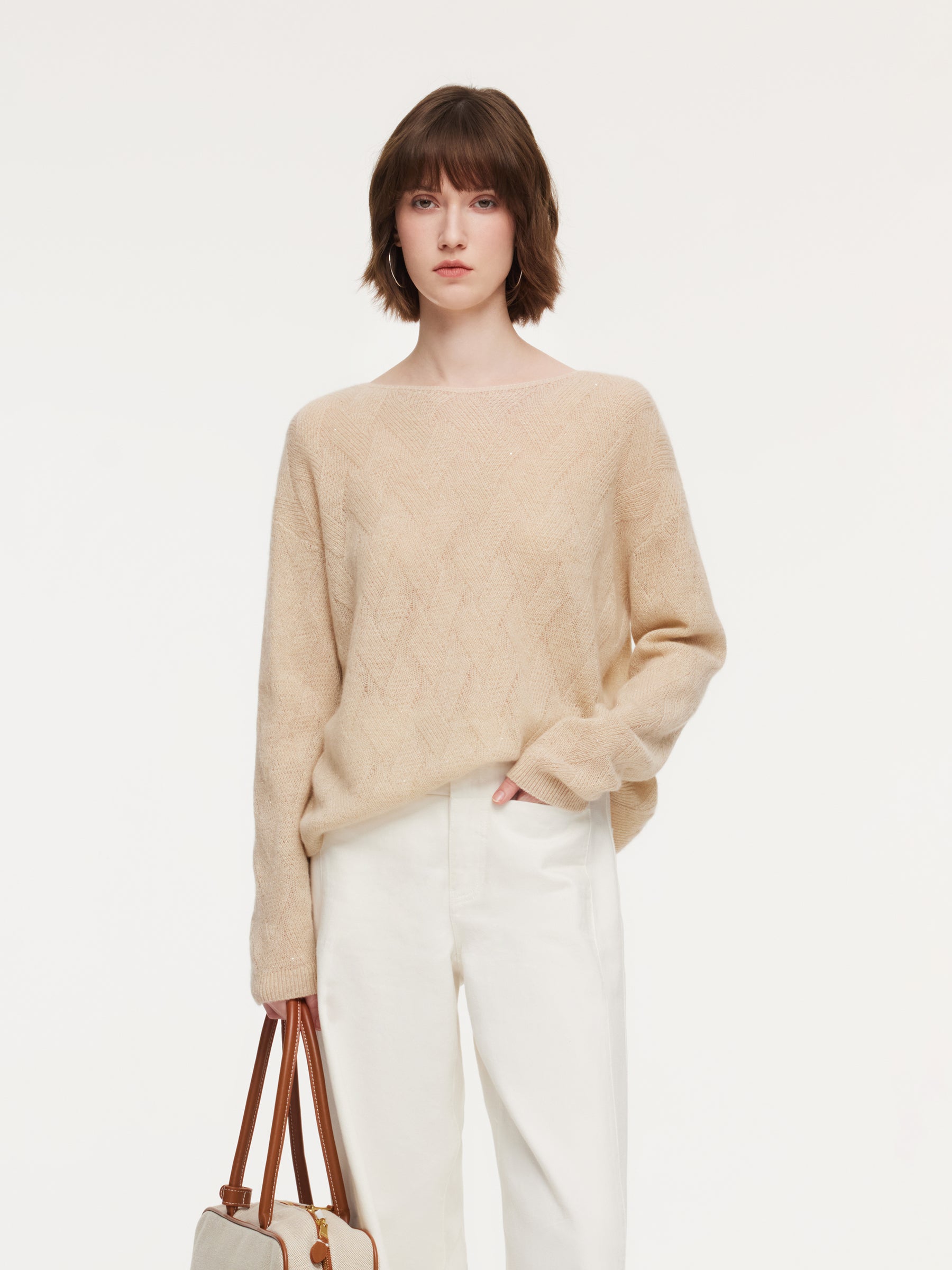 Cashmere Boat Neck Loose Fit Women Sweater GOELIA