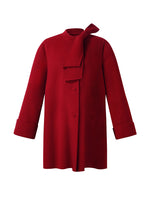 Tencel Wool Women Coat With Detachable Bowknot GOELIA