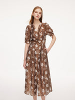Tencel Blend Floral Print Twist Front Women Maxi Dress GOELIA