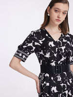 14 Momme Mulberry Silk Iris Printed Women Maxi Dress With Belt GOELIA