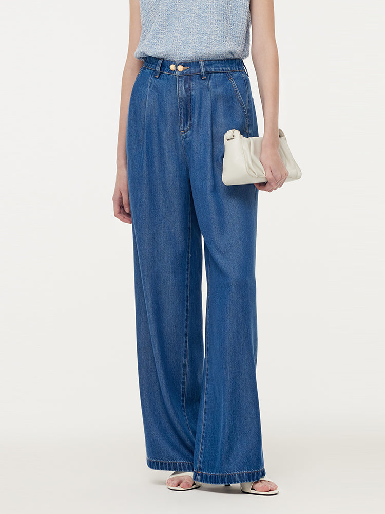 RAPHAELA Pam Jeans Donna Flared In Tencel Morbido, Slim Fit Con Gamba Larga, Colore Denim Chiaro - 4
