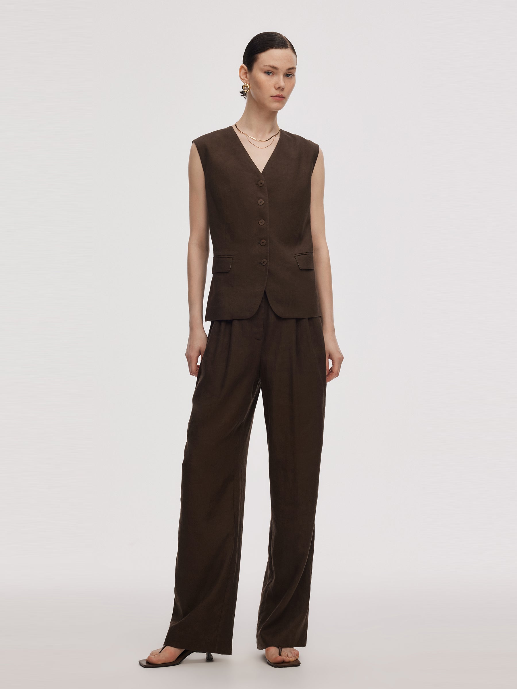 100% Linen Women V-Neck Vest GOELIA