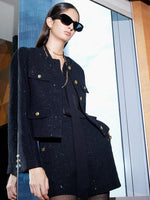 Elegant Black Tweed Cropped Women Jacket GOELIA