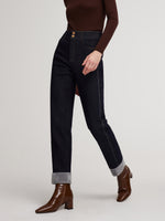 Denim High-Waisted Fleece Lined Women Folded Jeans GOELIA
