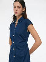 Denim Side Twist Women Cap Sleeve Stretchy Midi Dress GOELIA