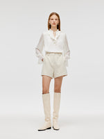 Ivory White Tweed A-Line Women Shorts GOELIA