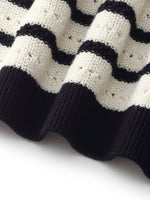100% Cotton Stripe Women Openwork Knit T-Shirt GOELIA