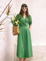 V-Neck Knotted Women Midi Dress GOELIA
