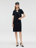 Chain Trim Knitted Jacket And Vest Dress Two-Piece Set GOELIA
