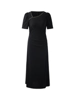 Acetate Asymmetric Neck Women Midi Dress GOELIA