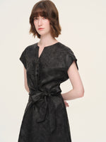 19MM Gambiered Canton Gauze Women Belted Maxi Dress With Scrunchie GOELIA