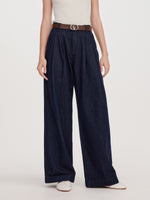100% Cotton Denim Wide Leg Women Jeans With GO Letter Belt GOELIA