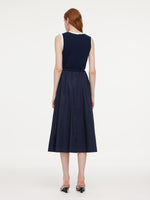 Lyocell Blend Contrast Trim Women Patchwork Sleeveless Maxi Dress GOELIA