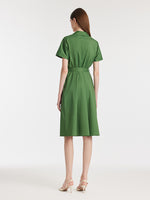 Lapel V-Neck Women Midi Shirt Dress With Belt GOELIA