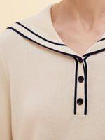 Acetate Cotton Blend Women Sailor Collar Knit Top GOELIA