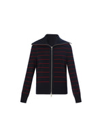 Lyocell Wool Blend Stripe Reversible Zip-Up Women Cardigan GOELIA