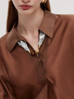 Tencel Blend Loose Fit Women Blouse With Silk Scarf GOELIA