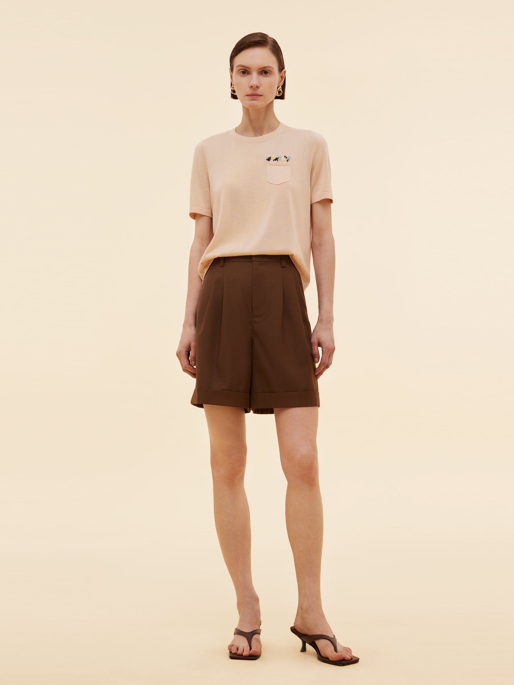 Tencel Acetate Blend Floral Embroidered Women Knit T-Shirt GOELIA