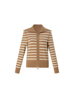 Lyocell Wool Blend Stripe Reversible Zip-Up Women Cardigan GOELIA