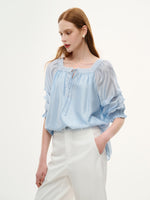 Tencel Blend Embroidered Square Neck Women Blouse GOELIA