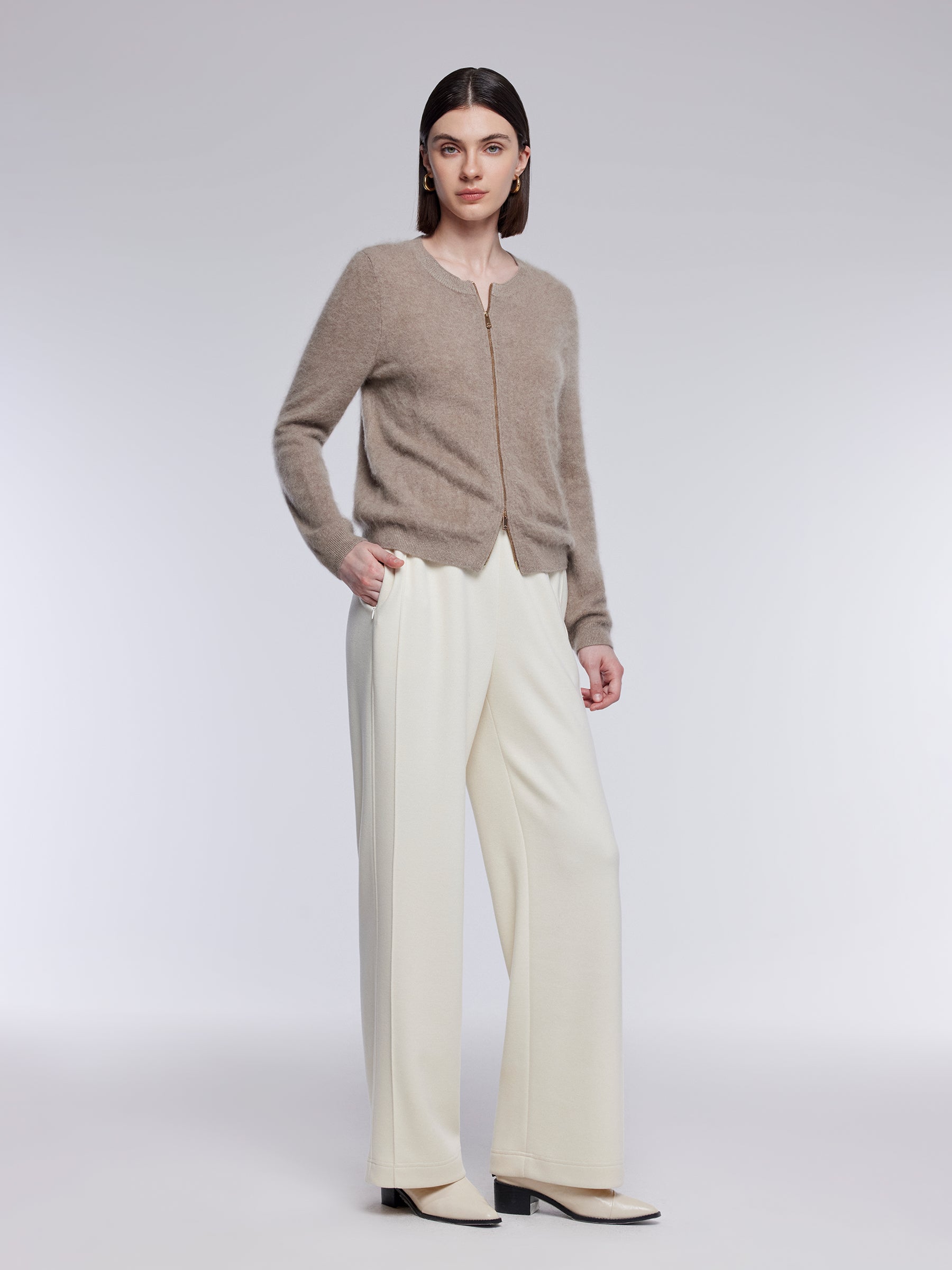 [Preview] 100% Brushed Cashmere Two-Way Zip Women Cardigan GOELIA
