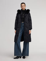 Gathered Waist Long Goose Down Garment With Faux-Fur Collar GOELIA