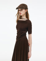 Tencel Blend Stretchy Knit Top And A-Line Skirt Two-Piece Set GOELIA