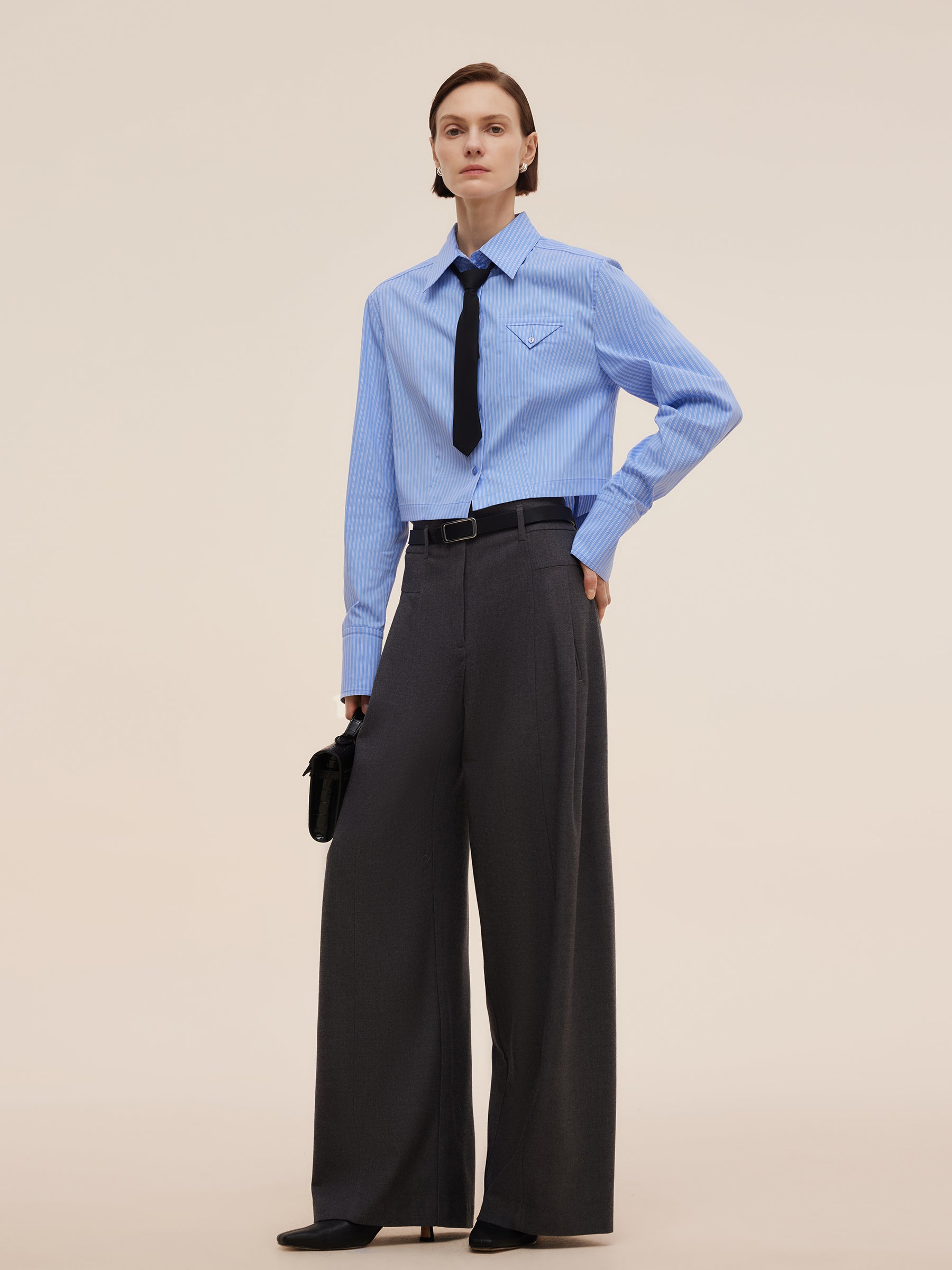 Blue And White Stripe Women Long Sleeve Shirt GOELIA