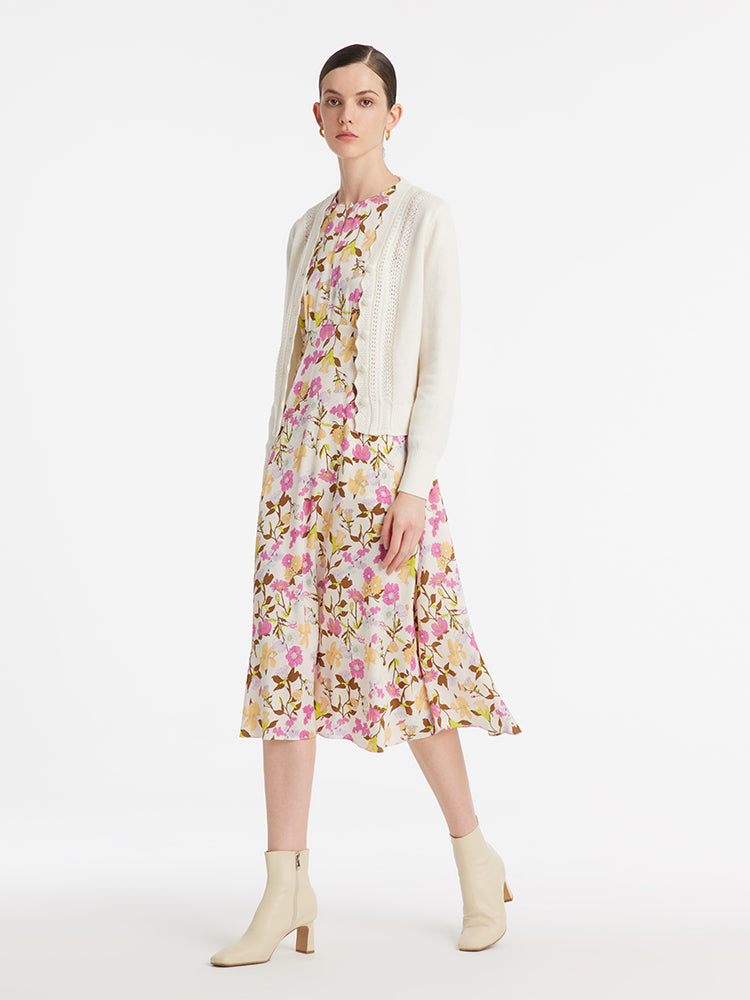 Pure Wool Wave Cut Knitted Women Cardigan GOELIA