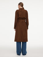 Faux Suede Straight Fit Women Belted Trench Coat GOELIA