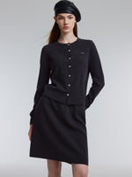 [Preview] 100% Wool Rhinestone Cardigan And Skirt Two-Piece Set GOELIA