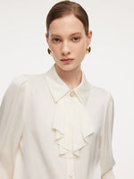 22MM Mulberry Silk Women Shirt With Detachable Ruffle Detail GOELIA
