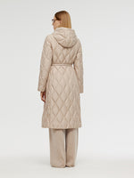 Gathered Waist Long Goose Down Coat With Belt GOELIA