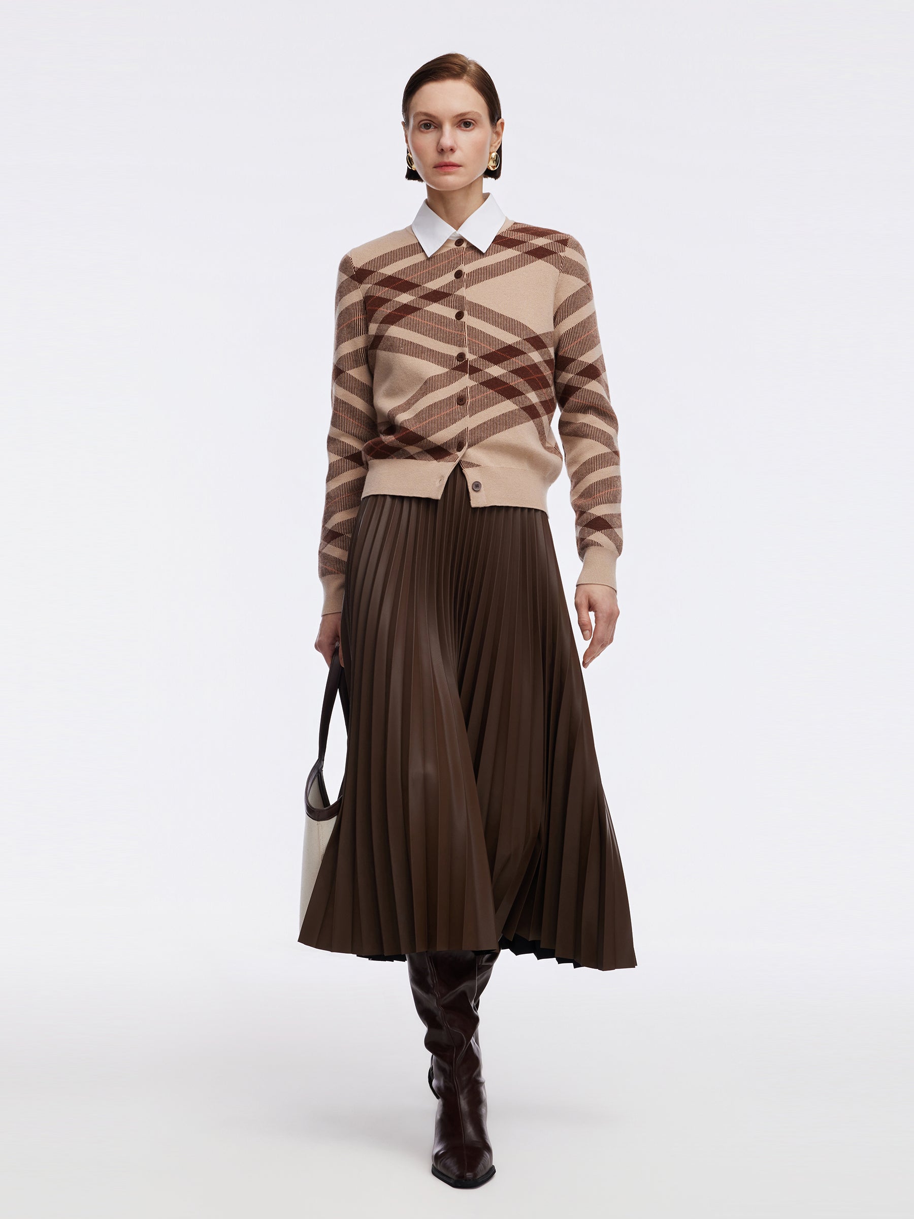 Tencel Wool Blend Plaid Women Cardigan GOELIA