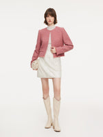 Wool Blend Tweed Frayed Hem Women Jacket GOELIA