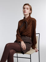 [Preview] Faux Suede Women Shirt With Ribbon GOELIA