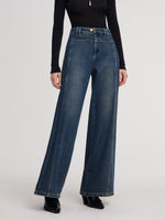 100% Cotton Brushed Denim Straight Wide Leg Women Jeans GOELIA
