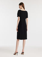 Acetate Asymmetric Neck Slit Twist Waist Women Midi Dress GOELIA