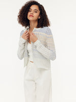 Cotton Blue And White Gradient Stripe Women Cardigan GOELIA