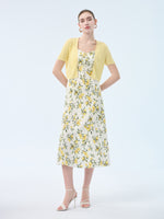 Cotton Lemon Print Strap Dress And Cardigan Two-Piece Set GOELIA