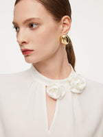 Acetate Blend Floral Neck Women Blouse GOELIA