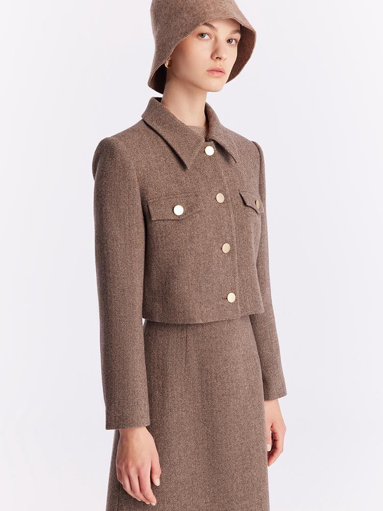 Washable Wool Crop Jacket And Skirt And Sweater Three-Piece Suit GOELIA