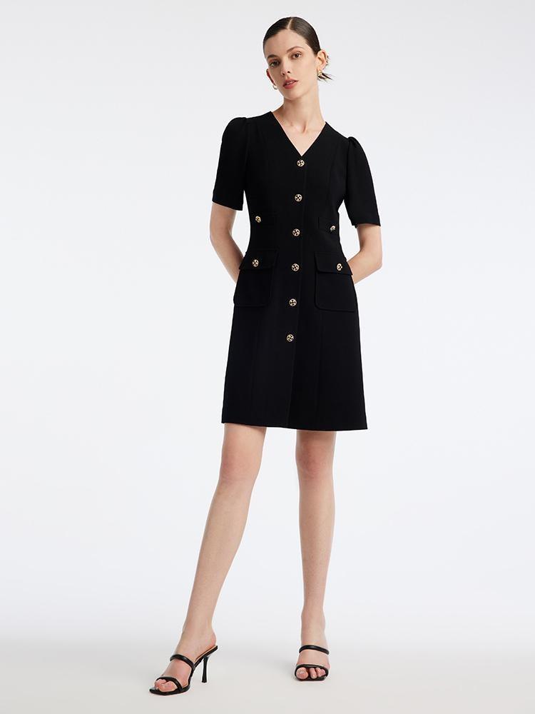 Black Triacetate Button Front Mini Dress GOELIA