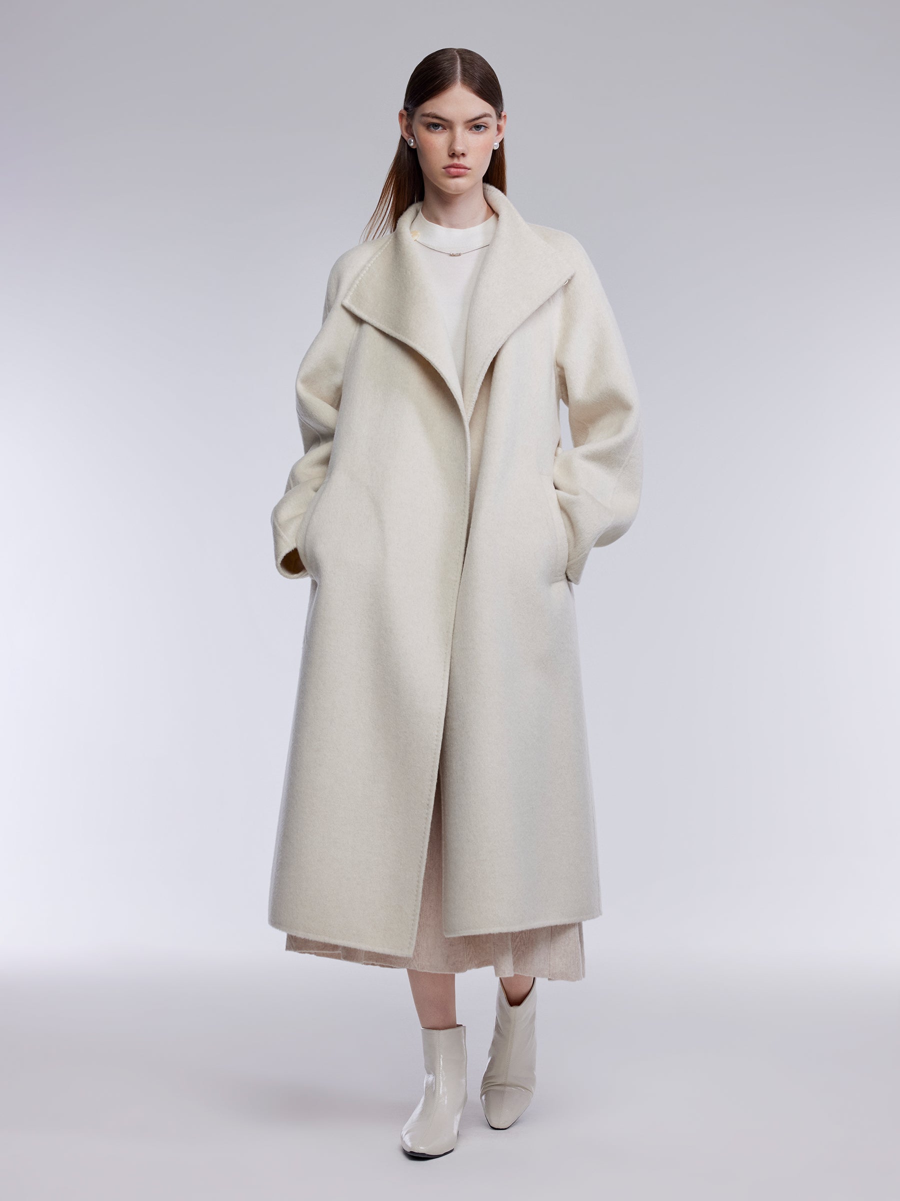 [Preview] Camel Hair Wool Silk Blend Double-Faced Women Wrap Overcoat GOELIA